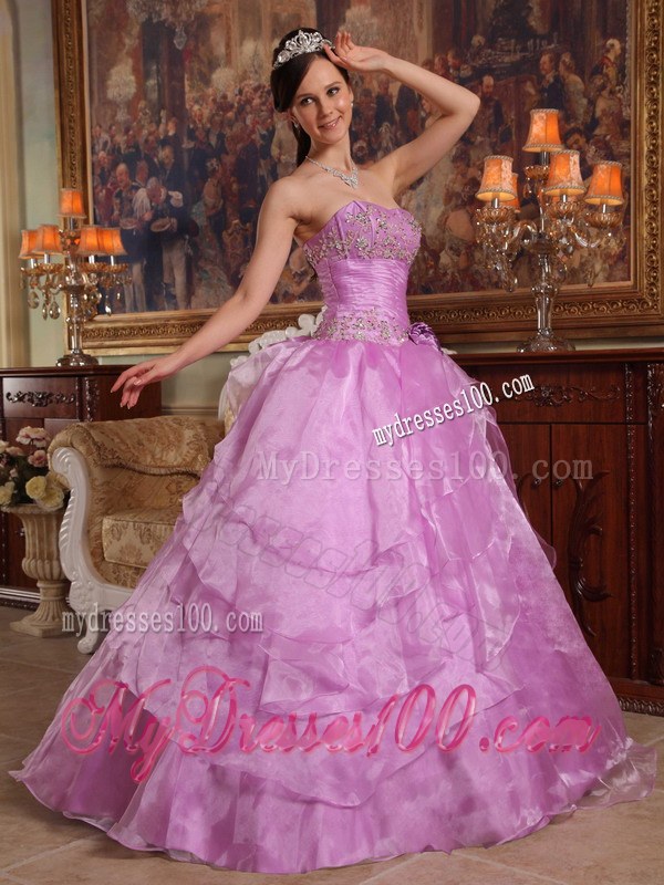 Lavender Beaded Strapless Floor-length Layered Quinceanera Dresses