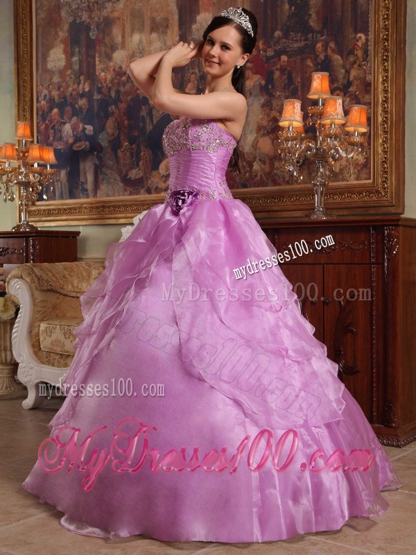Lavender Ball Gown Strapless Floor-length Organza Beading Quince