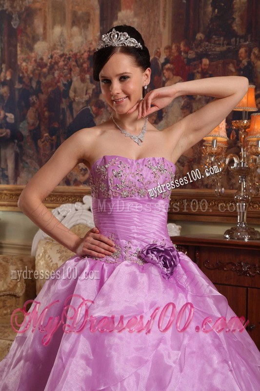 Lavender Ball Gown Strapless Floor-length Organza Beading Quince