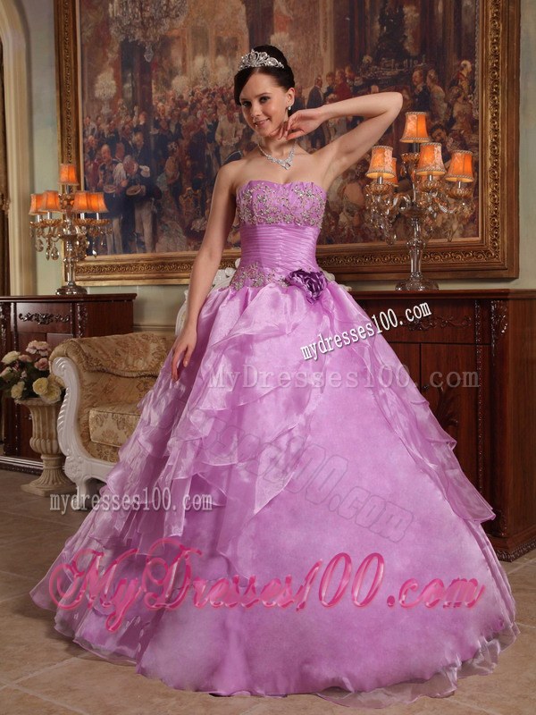 Lavender Ball Gown Strapless Floor-length Organza Beading Quince