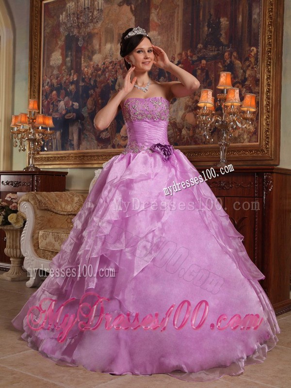 Lavender Ball Gown Strapless Floor-length Organza Beading Quince