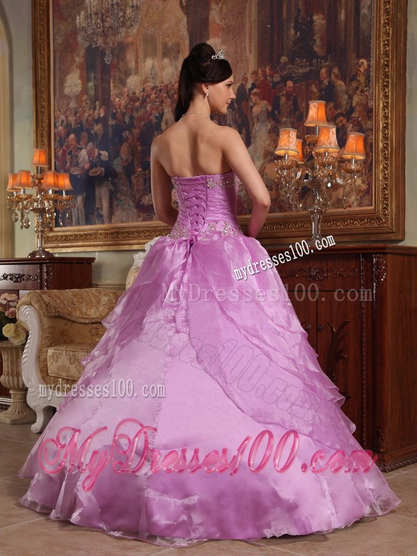 Lavender Ball Gown Strapless Floor-length Organza Beading Quince