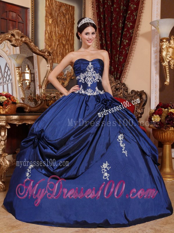 Navy Blue Ball Gown Sweetheart Ruched Quinceanera Party Dres