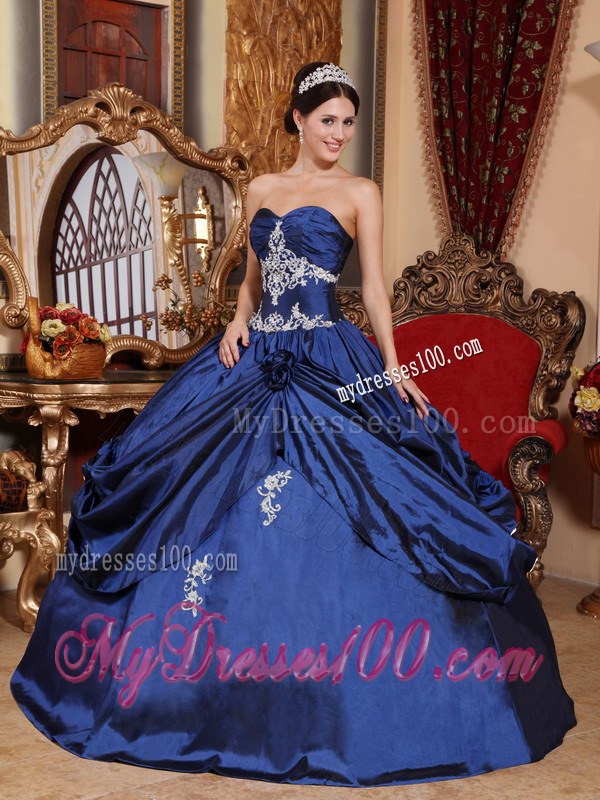 Navy Blue Ball Gown Sweetheart Ruched Quinceanera Party Dres