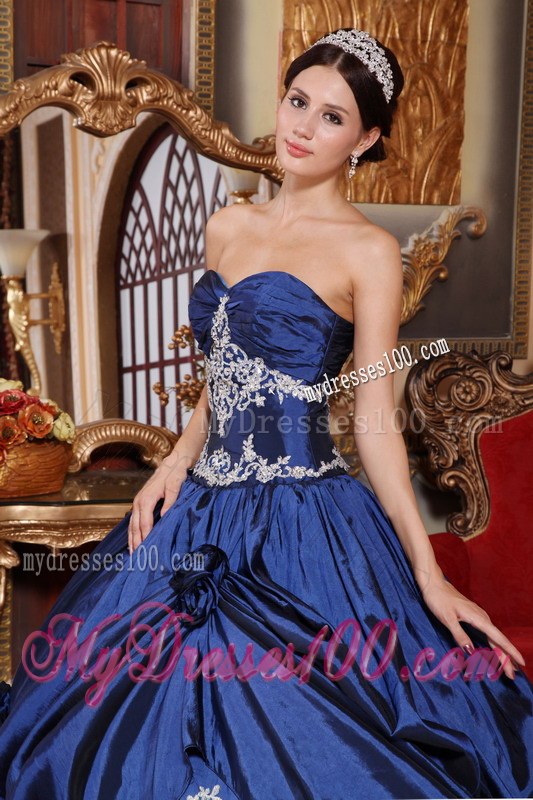 Navy Blue Ball Gown Sweetheart Ruched Quinceanera Party Dres