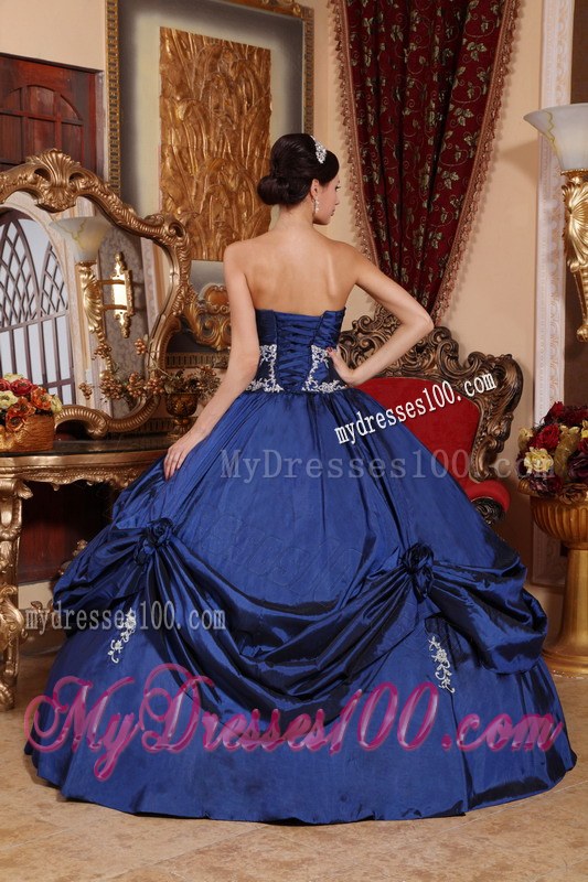 Navy Blue Ball Gown Sweetheart Ruched Quinceanera Party Dres