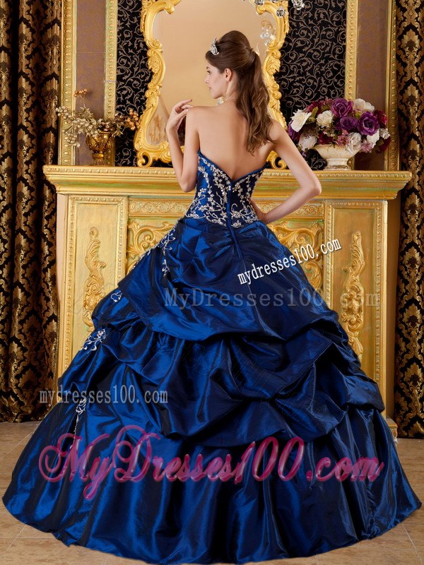 Navy Blue Ball Gown Sweetheart Taffeta Appliques Dress for Quince
