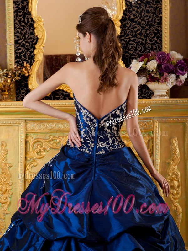 Navy Blue Ball Gown Sweetheart Taffeta Appliques Dress for Quince