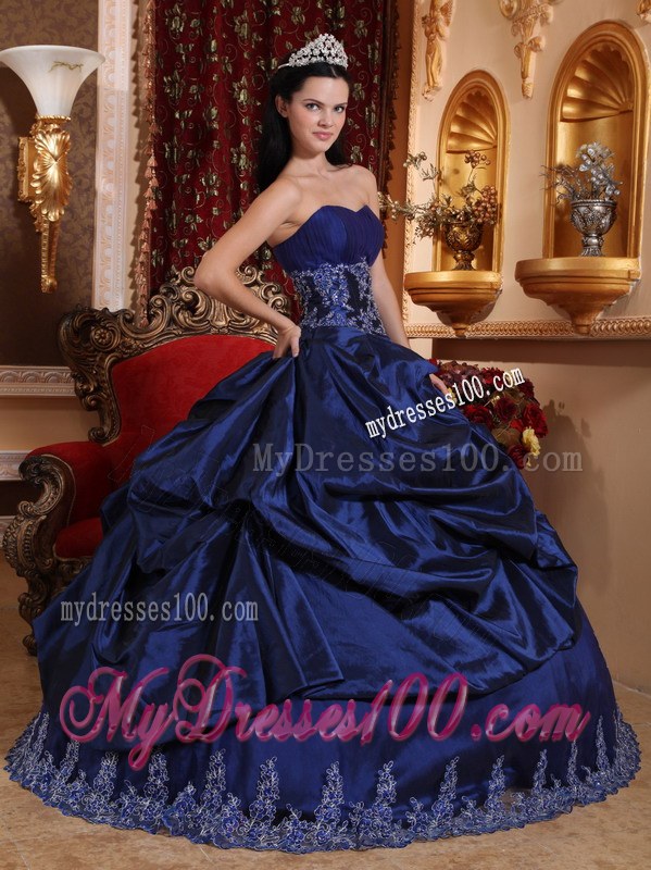 Navy Blue Ball Gown Sweetheart Floor-length Quinceanera Party Dress