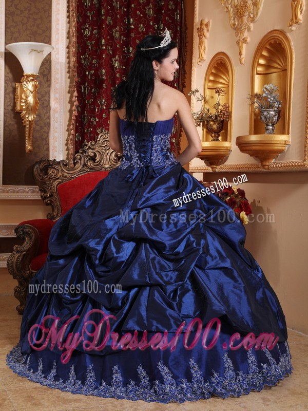 Navy Blue Ball Gown Sweetheart Floor-length Quinceanera Party Dress