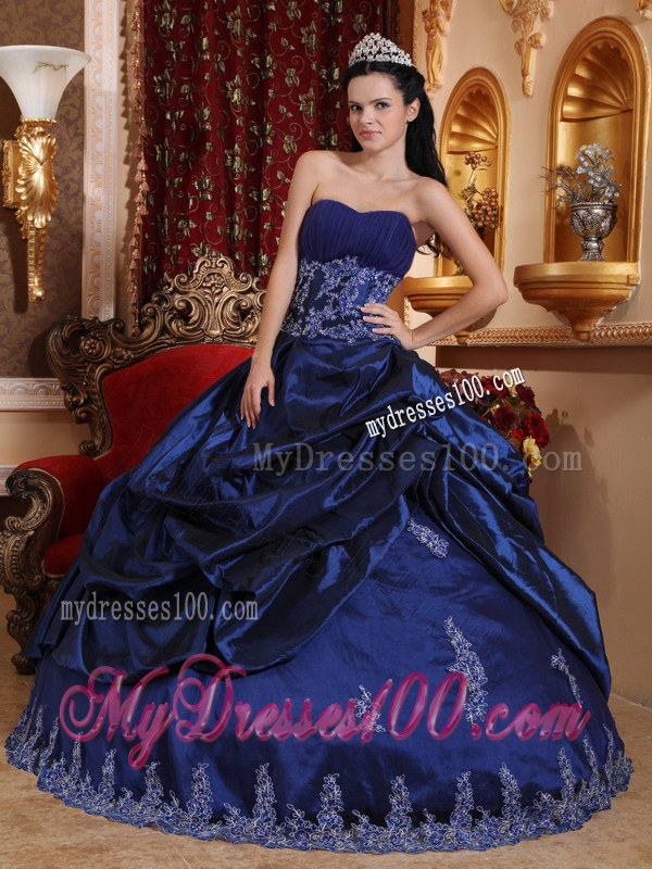 Navy Blue Ball Gown Sweetheart Floor-length Quinceanera Party Dress