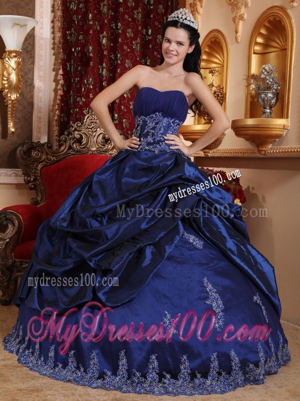 Navy Blue Ball Gown Sweetheart Floor-length Quinceanera Party Dress