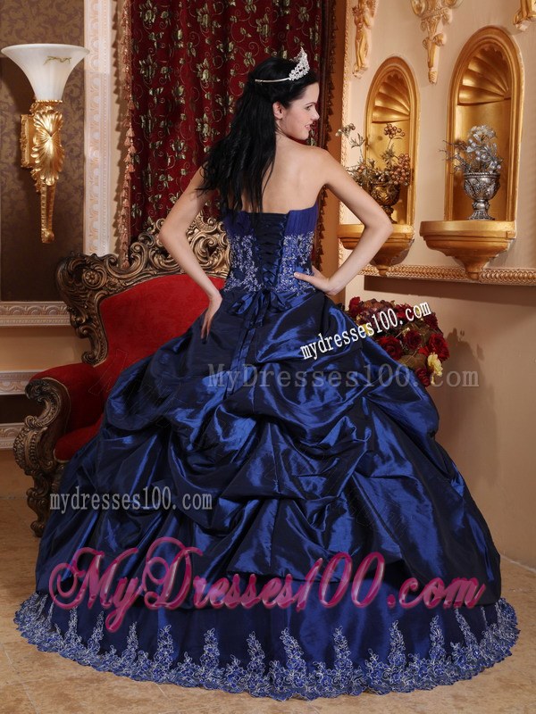 Navy Blue Ball Gown Sweetheart Floor-length Quinceanera Party Dress