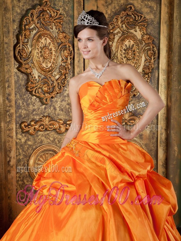 Orange Ruching Sweetheart Strapless Quinceanera Dress with Appliques