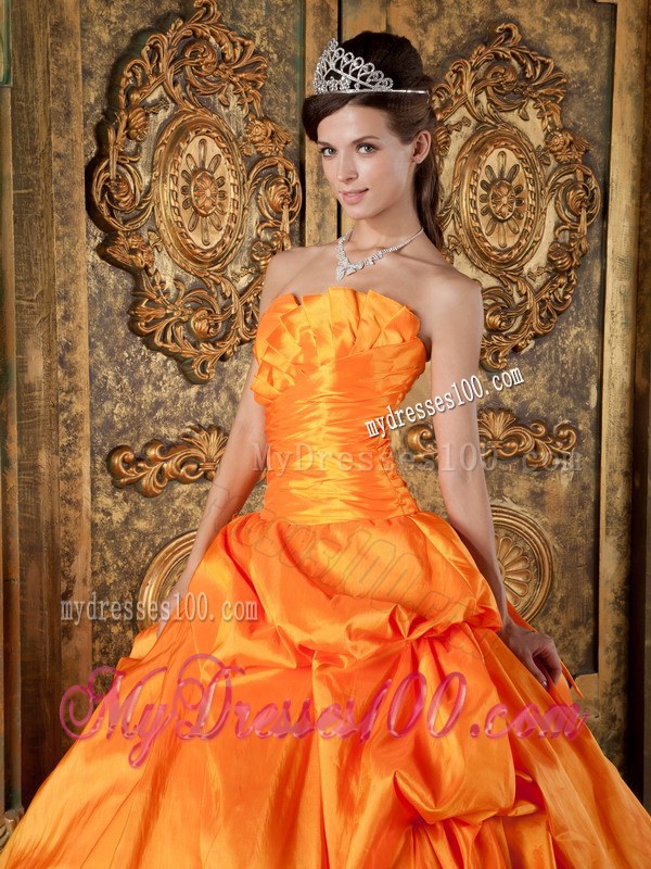 Orange Ruching Sweetheart Strapless Quinceanera Dress with Appliques