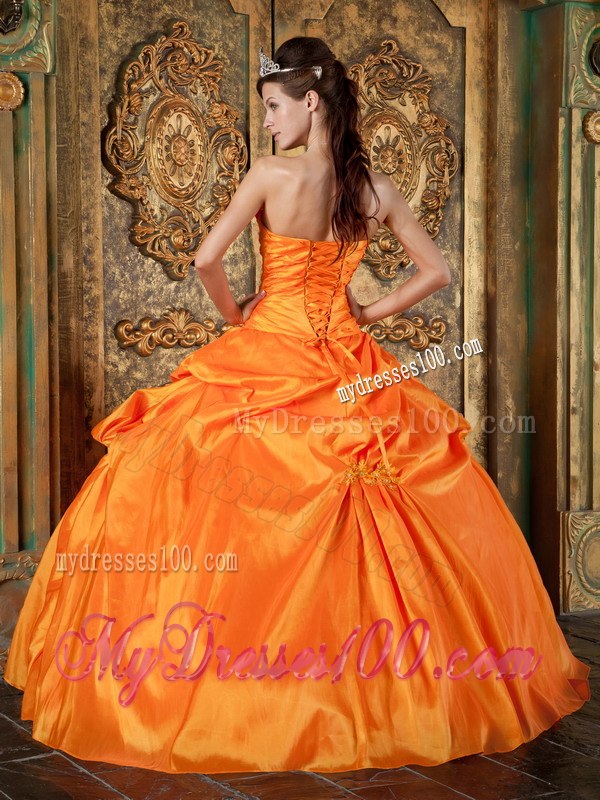 Orange Ruching Sweetheart Strapless Quinceanera Dress with Appliques