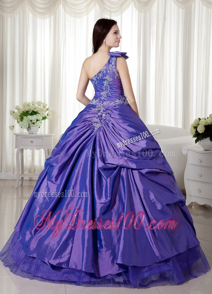 Purple Ball Gown One Shoulder Taffeta and Organza Dress for Quinces