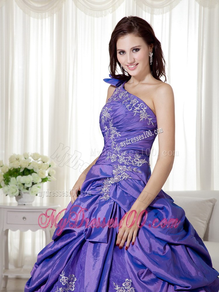 Purple Ball Gown One Shoulder Taffeta and Organza Dress for Quinces