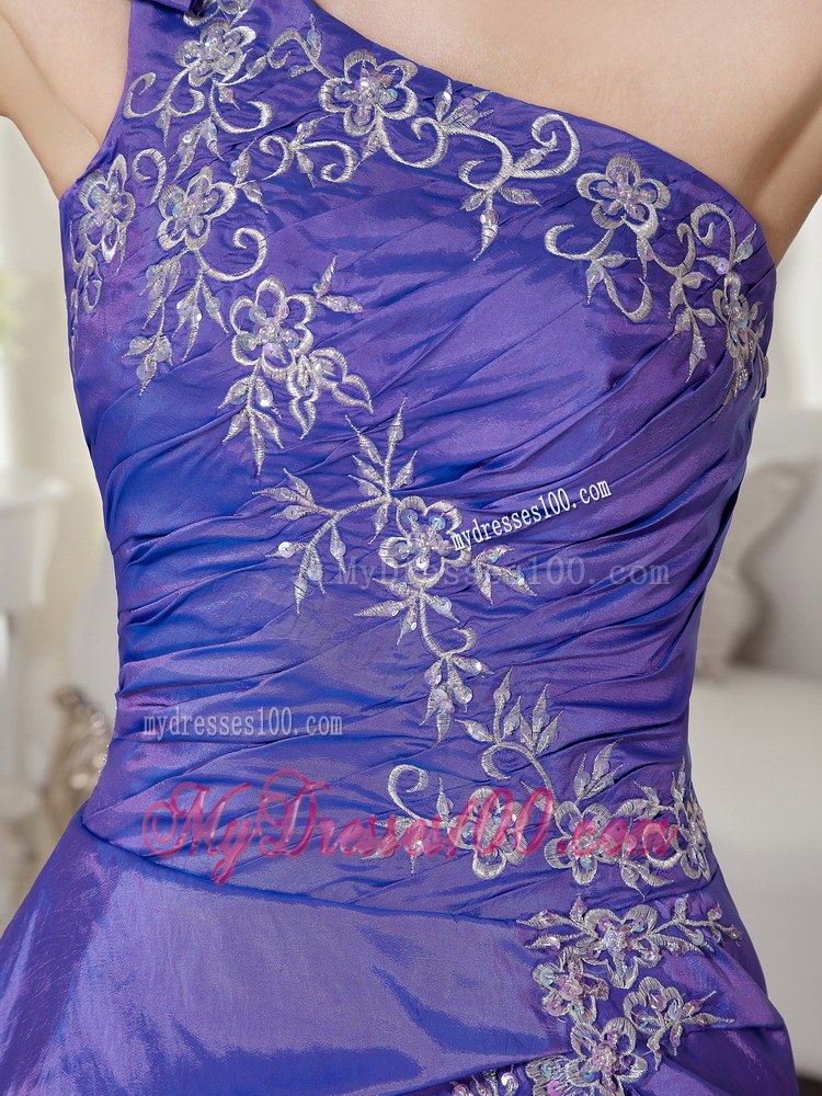 Purple Ball Gown One Shoulder Taffeta and Organza Dress for Quinces
