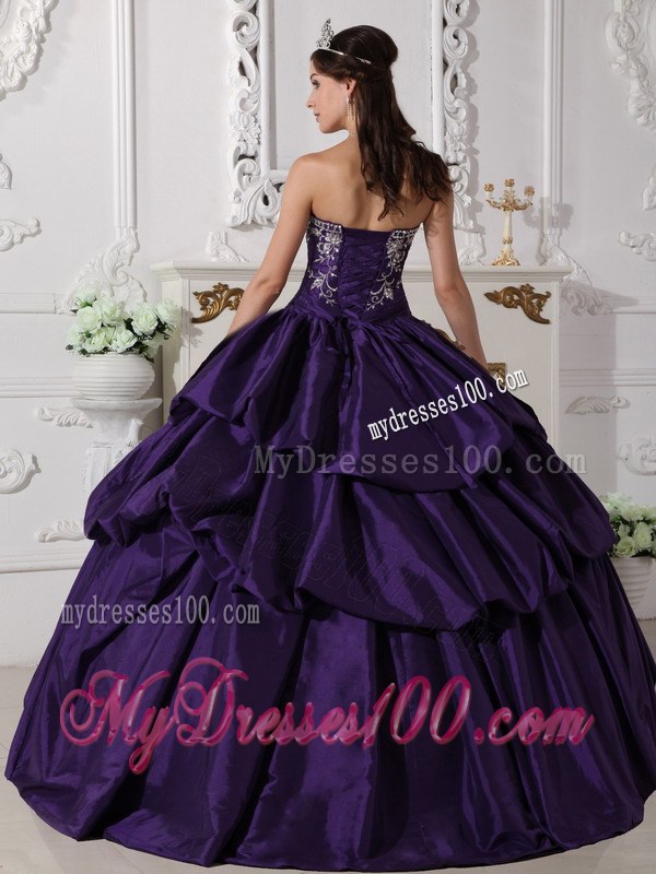 Purple Ball Gown Strapless Floor-length Taffeta Embroidery Quinc