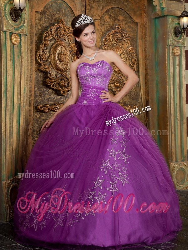 Fitted Sweetheart Quinceanera Gowns Purple Floor-length Appliques