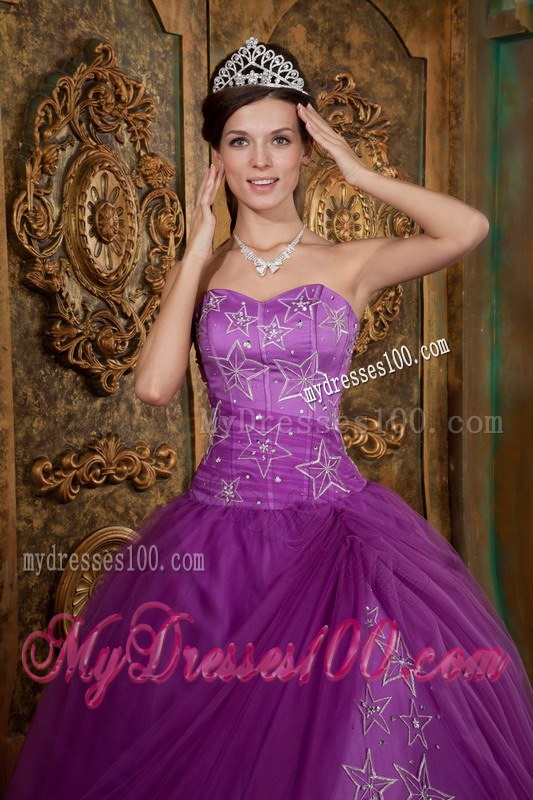 Fitted Sweetheart Quinceanera Gowns Purple Floor-length Appliques