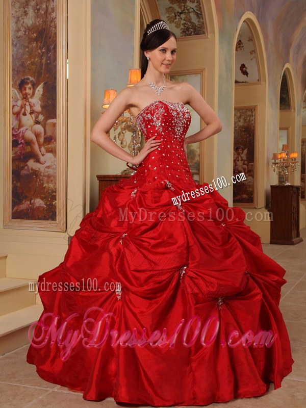 Red Strapless Beading and Embroidery Quinceanera Party Dress
