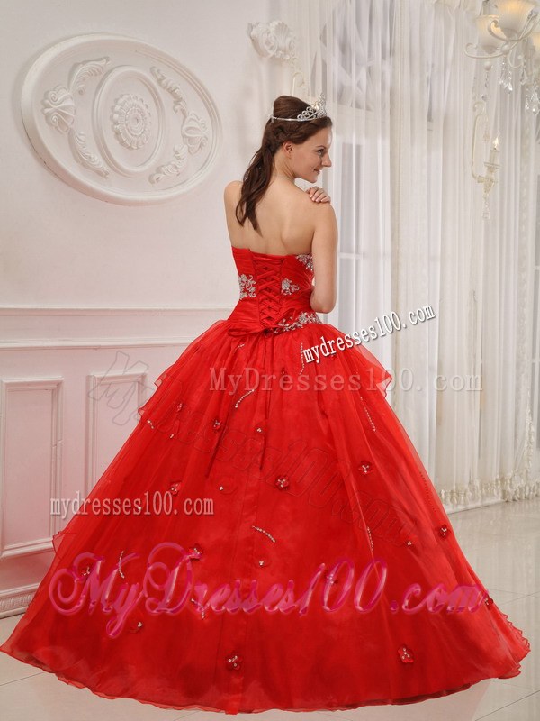 Layers Red Quinceanera Dresses Strapless Appliques Taffeta and Organza
