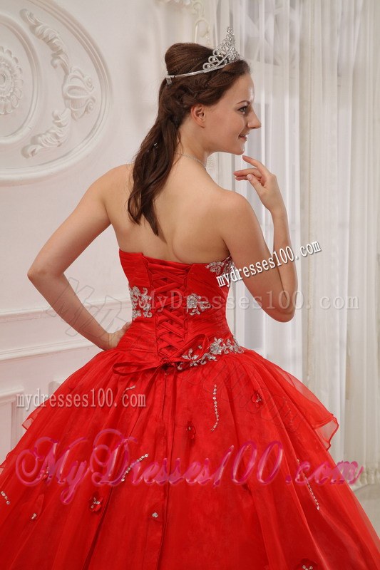 Layers Red Quinceanera Dresses Strapless Appliques Taffeta and Organza