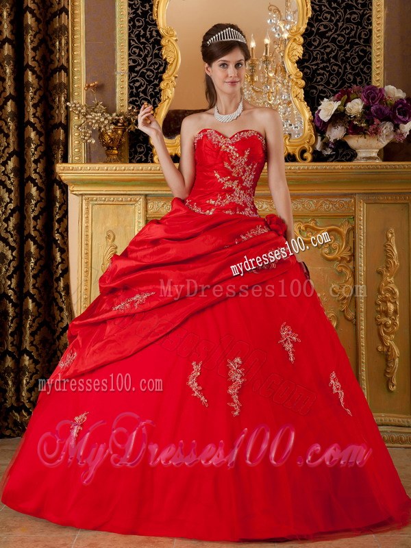 Red Ball Gown Sweetheart Floor-length Quinceanera Dresses with Appliques