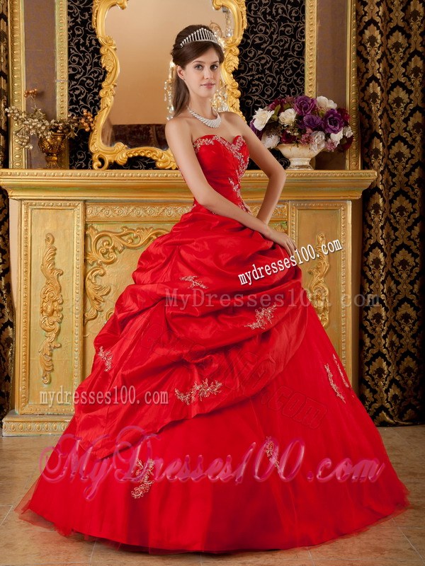 Red Ball Gown Sweetheart Floor-length Quinceanera Dresses with Appliques