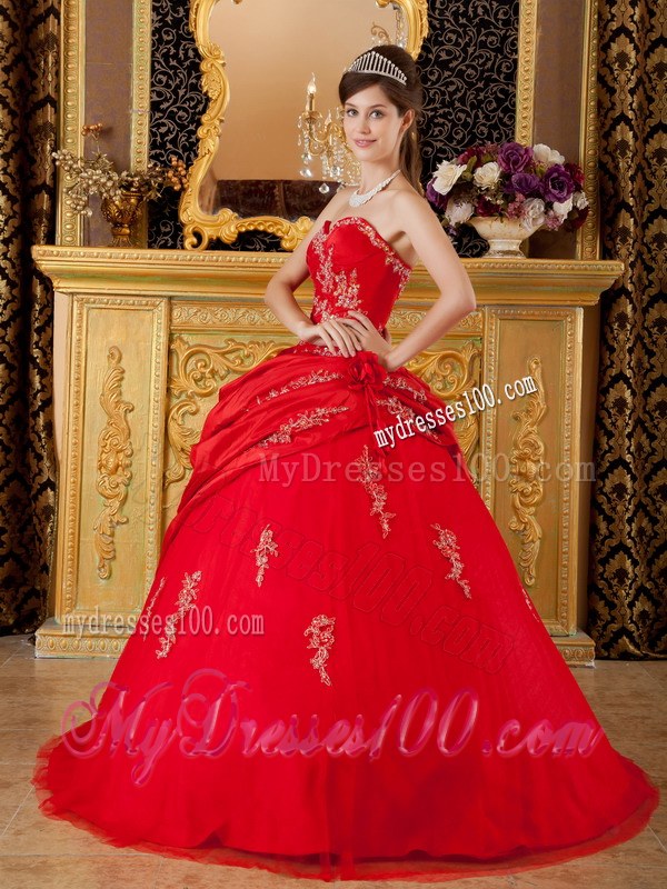 Red Ball Gown Sweetheart Floor-length Quinceanera Dresses with Appliques