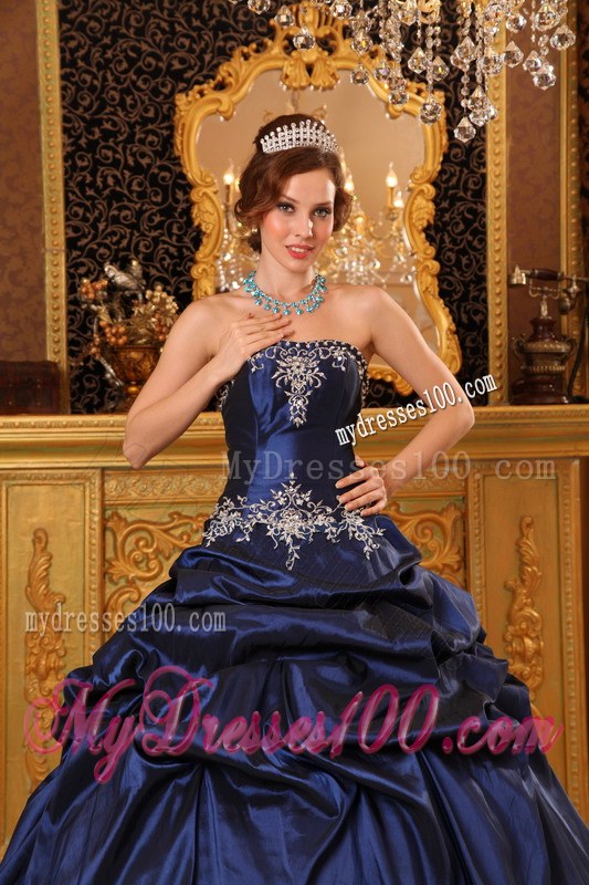 Navy Ball Gown Strapless Floor-length Appliques Dress for Quince