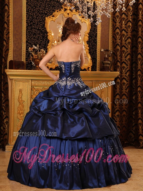 Navy Ball Gown Strapless Floor-length Appliques Dress for Quince