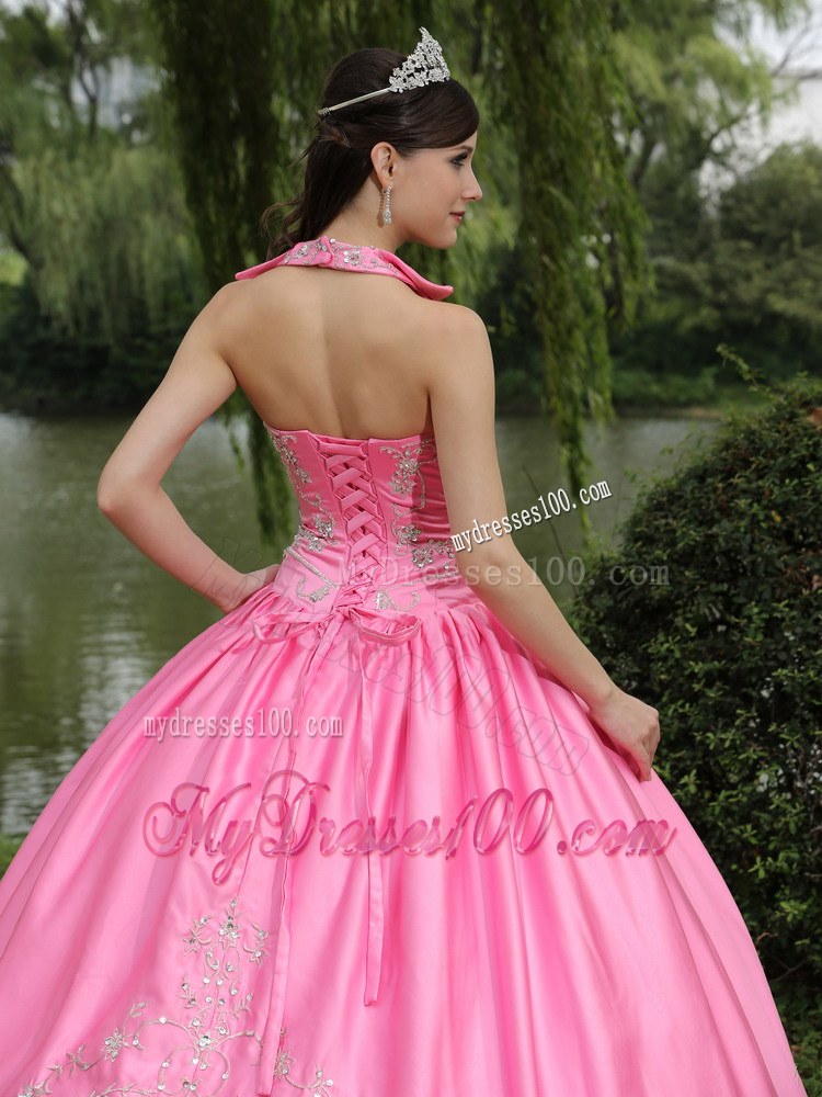 Pink Square Halter Neckline Ball Gown for Quinceanera Dresses