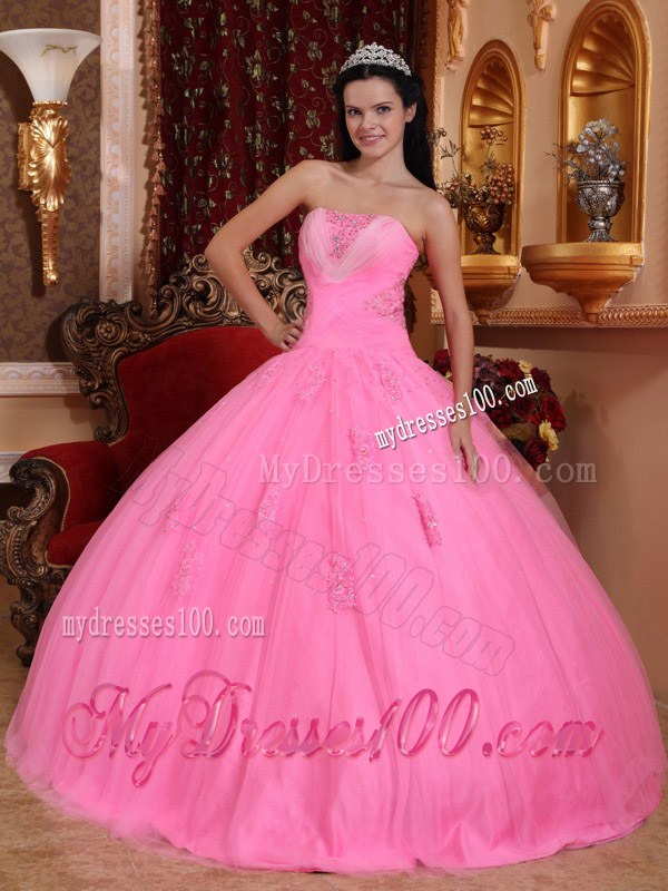 Strapless Pleated Pink Beading Ball Gown for Sweet 16 with Lace up