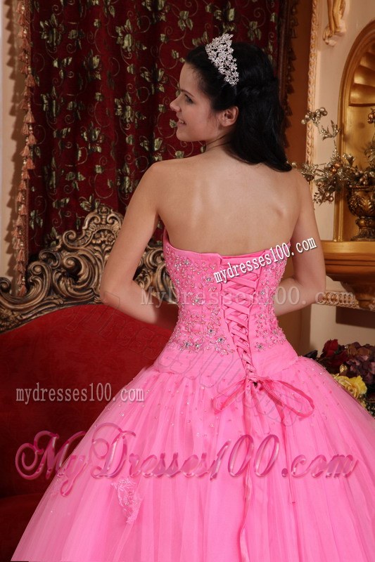 Strapless Pleated Pink Beading Ball Gown for Sweet 16 with Lace up