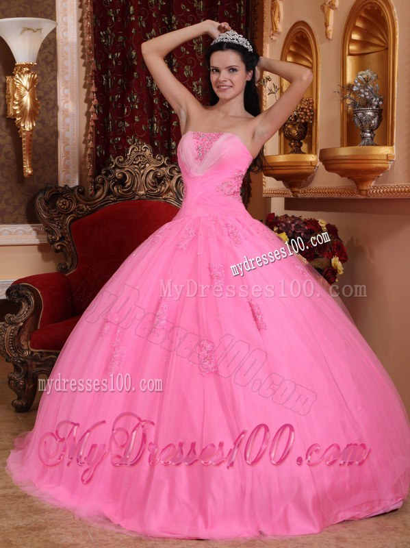 Strapless Pleated Pink Beading Ball Gown for Sweet 16 with Lace up