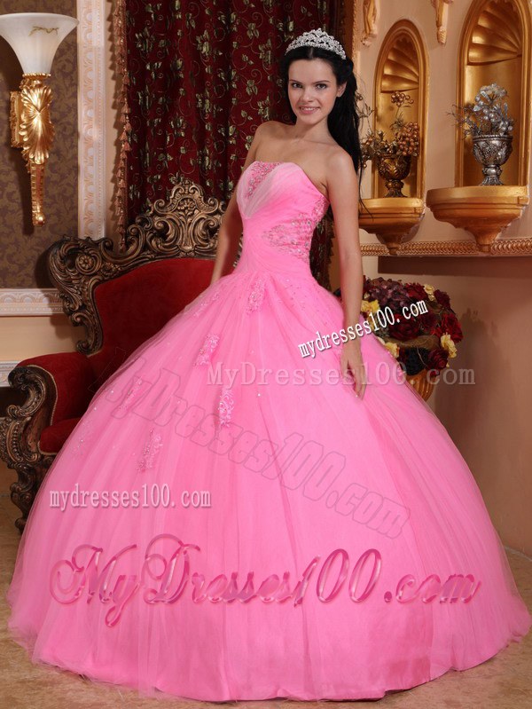 Strapless Pleated Pink Beading Ball Gown for Sweet 16 with Lace up