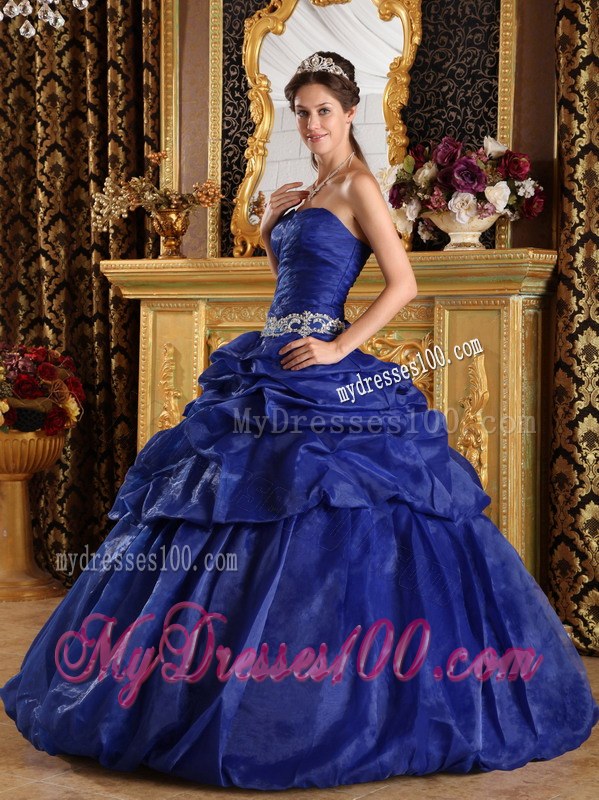 Royal Blue Ball Gown Strapless Sweet 15 Dresses with Pick-ups