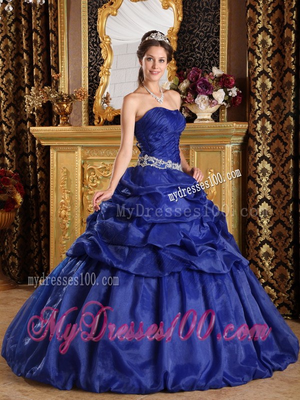 Royal Blue Ball Gown Strapless Sweet 15 Dresses with Pick-ups