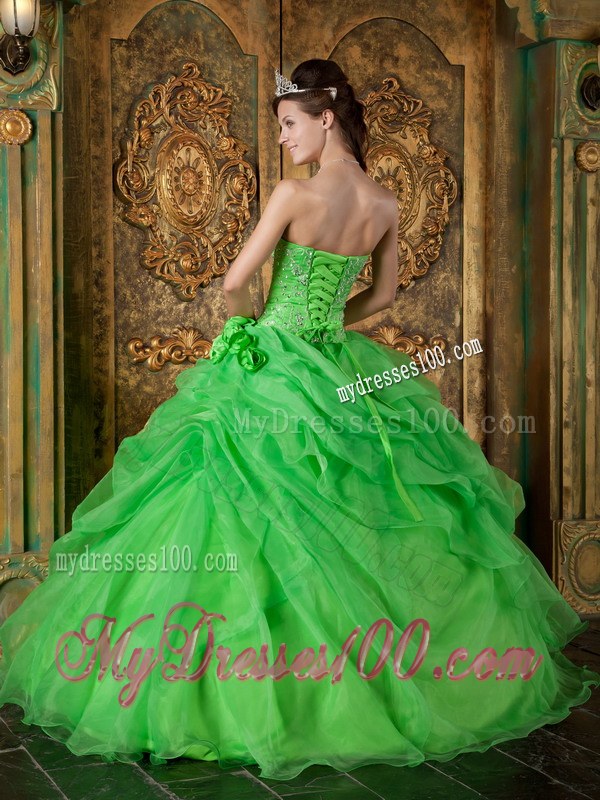 Spring Green Ball Gown Strapless Beading Ruching Dress for Sweet 16