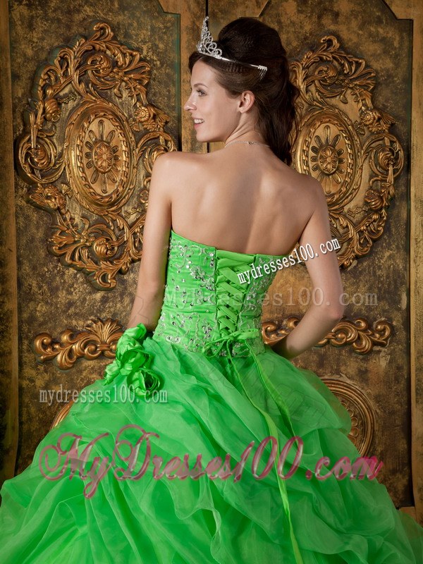 Spring Green Ball Gown Strapless Beading Ruching Dress for Sweet 16