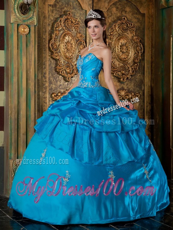 Sweetheart Teal Ball Gown Floor-length Appliques Dress for Sweet 15
