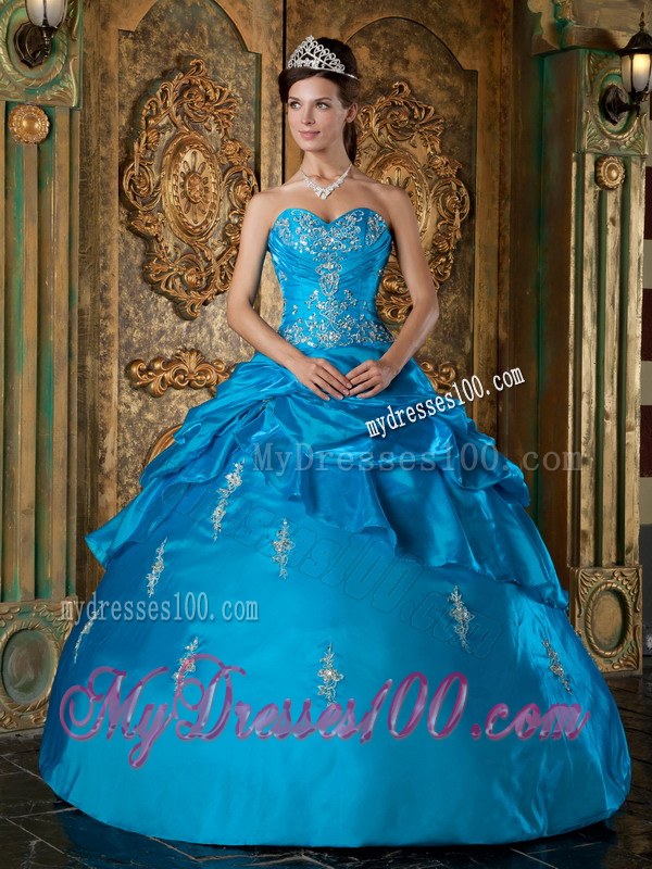 Sweetheart Teal Ball Gown Floor-length Appliques Dress for Sweet 15