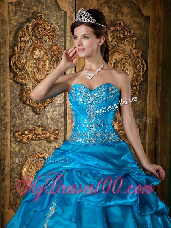 Sweetheart Teal Ball Gown Floor-length Appliques Dress for Sweet 15