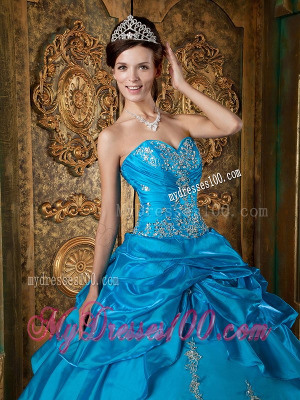 Sweetheart Teal Ball Gown Floor-length Appliques Dress for Sweet 15