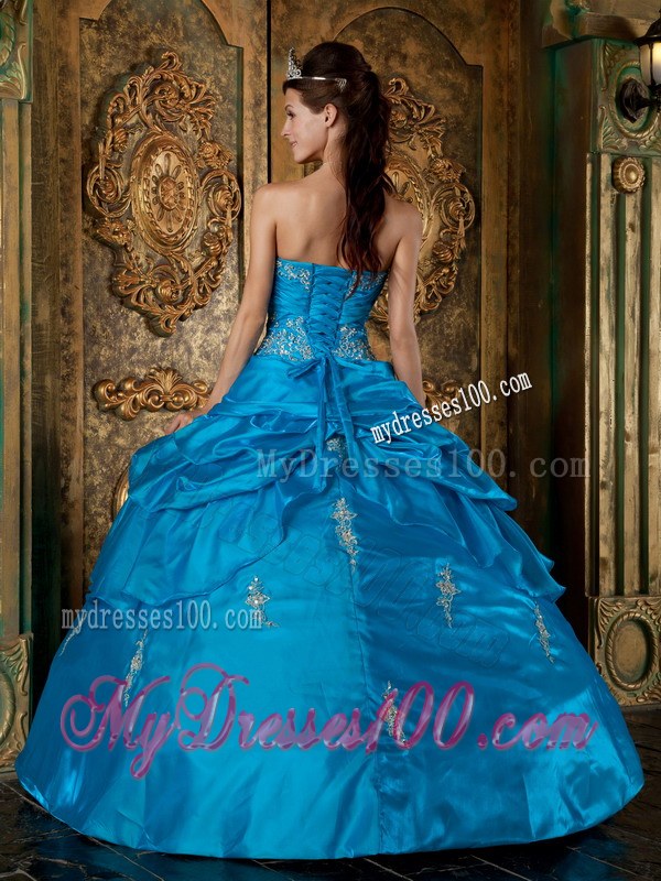 Sweetheart Teal Ball Gown Floor-length Appliques Dress for Sweet 15