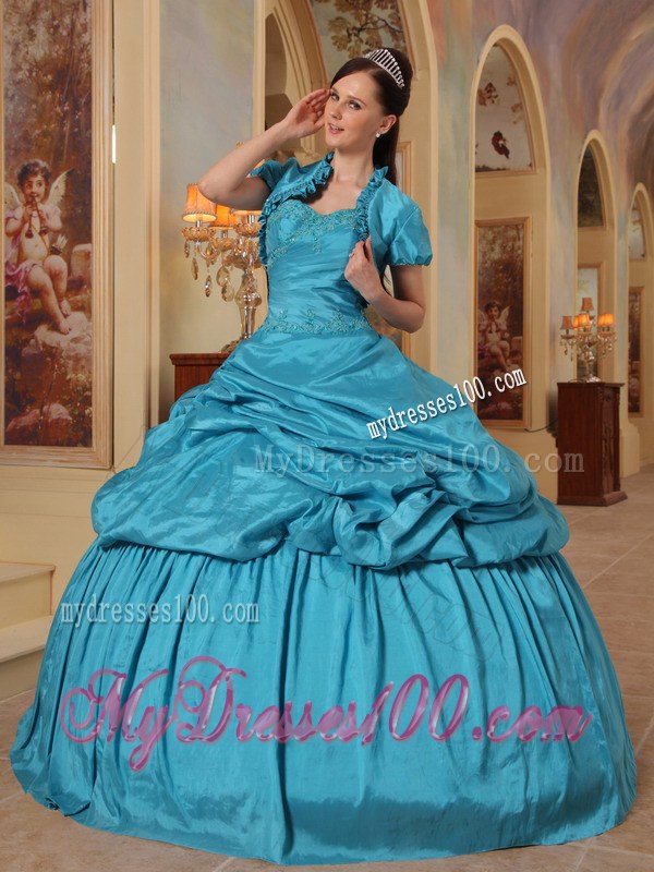 Turqoise Sweetheart Pick-ups Quinceanera Dresses with Appliques