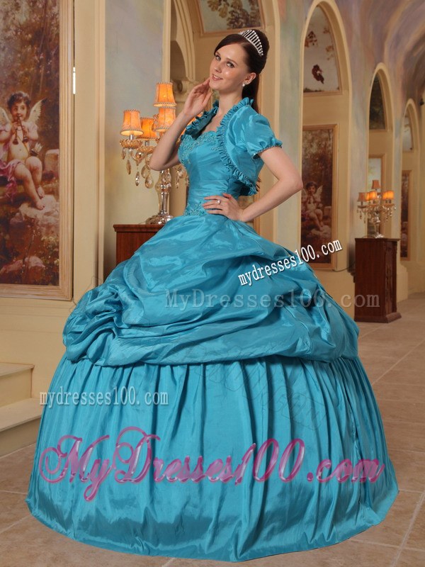 Turqoise Sweetheart Pick-ups Quinceanera Dresses with Appliques